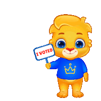 a cartoon bear is holding a sign that says i voted