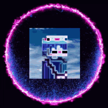 a purple circle with a picture of a cartoon character inside of it