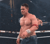a shirtless wrestler in a ring with the word summerslam on the rope