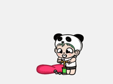 a cartoon of a panda blowing a kiss in front of a red heart