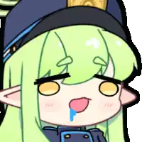 a cartoon drawing of a girl with green hair and a police hat