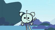 a cartoon drawing of a circle with a face that says olo