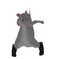 a rat wearing black boots is dancing on a white background .