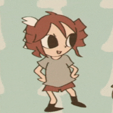 a cartoon character with red hair and a gray shirt