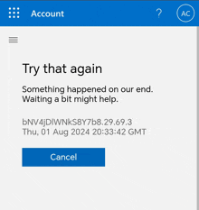 a screenshot of an account page that says try that again