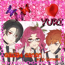 a picture of three anime characters with the word yuri in the upper right corner