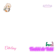 a drawing of a person wearing headphones with the words darling tsuki de yuki