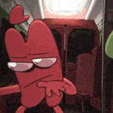 a cartoon character with a heart on his head is standing in a bus