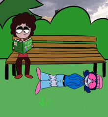 a cartoon drawing of a man reading a book called the secret of the woods