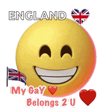 a smiley face with the words " england my gay belongs 2 u " on it
