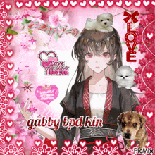 a picture of gabby bpd kin is surrounded by pink hearts
