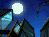 a cartoon scene with a full moon behind a crane
