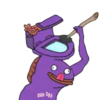 a purple cartoon character is holding a plunger in front of a toilet that says npc 012