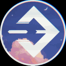 a blue circle with a white triangle in the middle of it