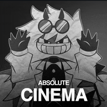 a poster for absolute cinema with a cartoon character on it