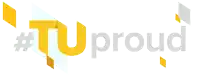 a logo that says #tuproud in yellow and grey