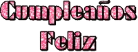 the words cumpleanos feliz are written in pink and black on a white background