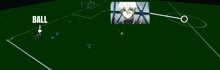 a soccer field with a picture of a man and the words ball below it