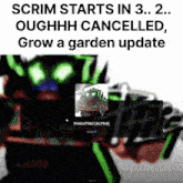 a screen shot of a video game that says scrim starts in 3