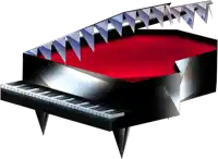 a drawing of a piano with a red top