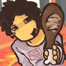 a drawing of a person with a shirt that says blame john