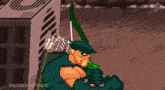 a pixel art drawing of a man with a green arrow and the words @screwattack on the bottom right
