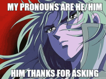 a picture of a cartoon character with the caption " my pronouns are he / him "