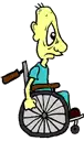 a cartoon of a man in a wheelchair looking sad .