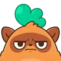 a cartoon illustration of a grumpy cat with a green puff on its head