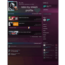 a screenshot of a steam profile with the words rate my steam profile on top