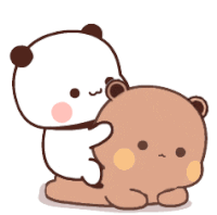 a panda bear and a brown bear are sitting next to each other on a white background .