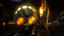 a cartoon character wearing sunglasses and a helmet .