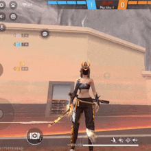 a screenshot of a video game shows a woman with a sword