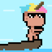 a pixel art drawing of a person wearing a hat and sunglasses