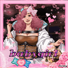 a picture of a woman with pink hair and the word babygirl