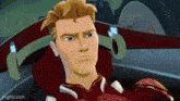 a cartoon character is sitting in a car and looking at something .
