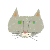a drawing of a cat 's face with a pink nose