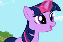 twilight sparkle from my little pony has a pink unicorn horn on her head
