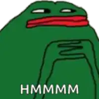 a green frog with a red scarf around its mouth is making a funny face and saying hmmmm .