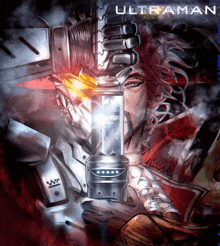 a poster for ultraman shows a man holding a lantern