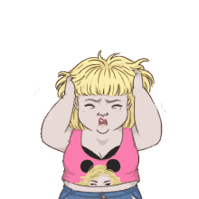 a cartoon of a girl with blonde hair and a pink shirt with mickey mouse ears .