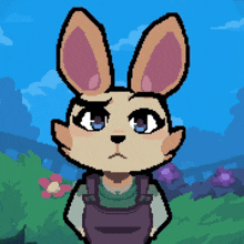 a pixel art drawing of a rabbit with a sad look on its face