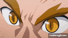 a close up of a cartoon character 's eyes with the words make a gif.com underneath