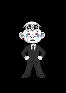 a cartoon of a man wearing a suit and tie is crying