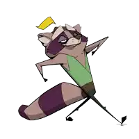 a cartoon drawing of a raccoon with a yellow triangle on its head