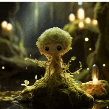 a figurine of a tree with roots coming out of it