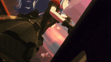 a girl in a black dress is holding a gun in her hand