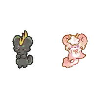 two cartoon animals are standing next to each other on a white background