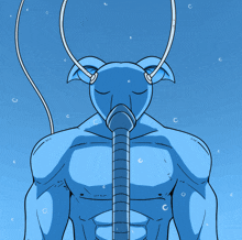 a blue cartoon character with a hose coming out of it