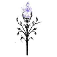 a drawing of a flower with a purple flame coming out of it on a white background .